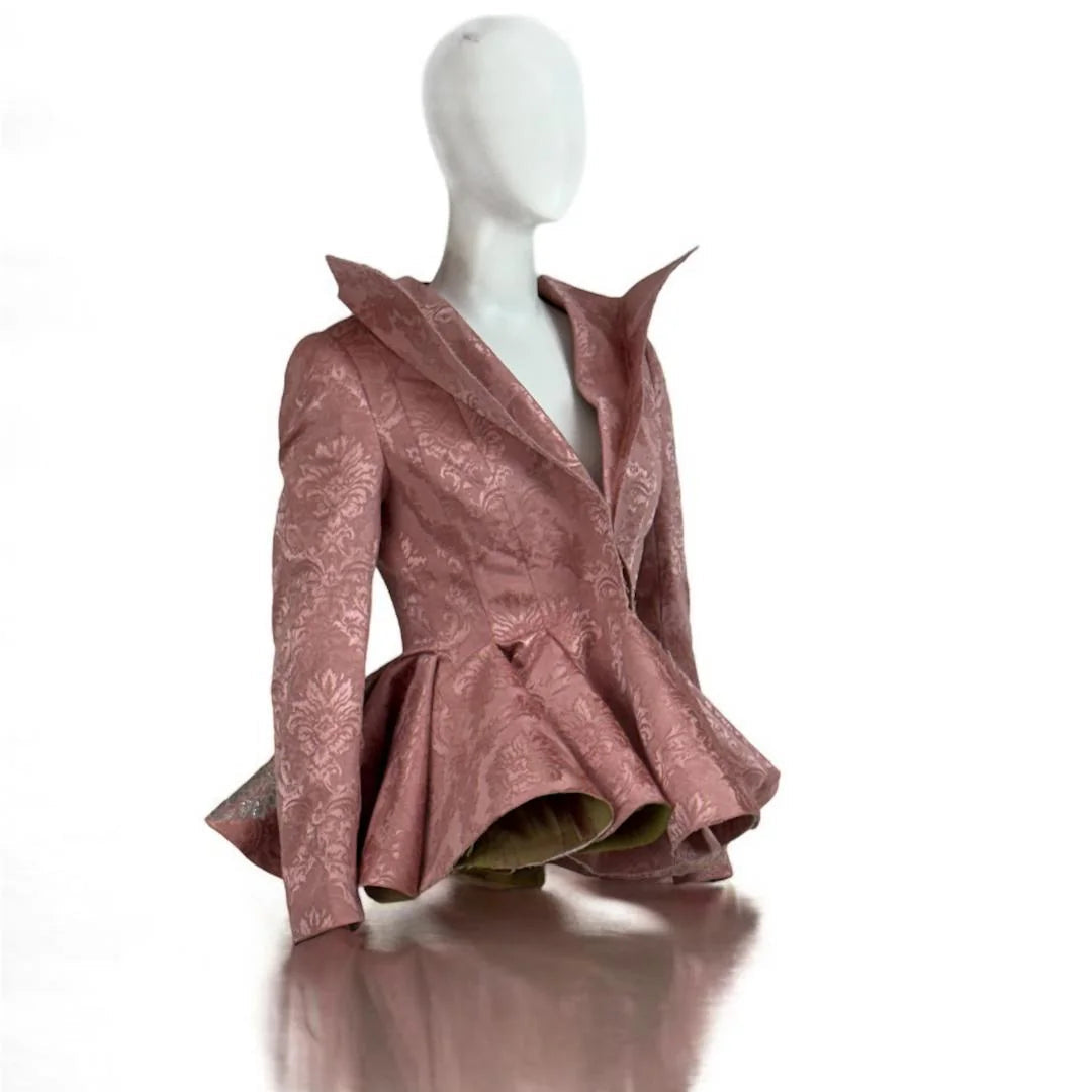peplum silk brocade jacket with hand embroidery metallic lace