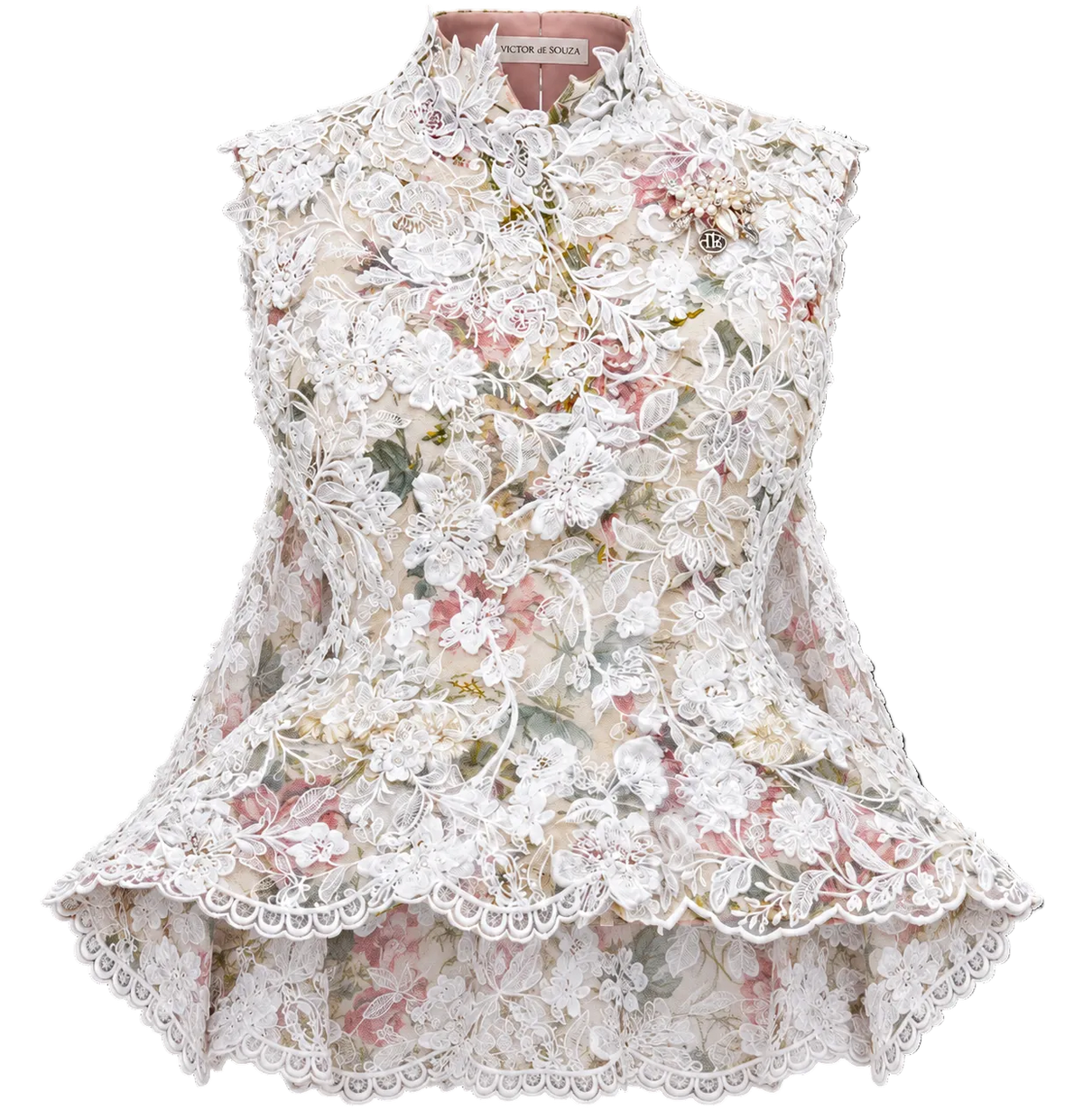 peplum hand embroidery lace structured vest