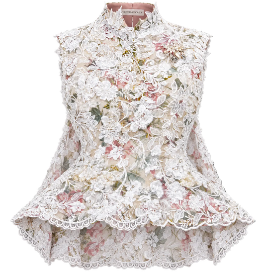 peplum hand embroidery lace structured vest - emanuel new york
