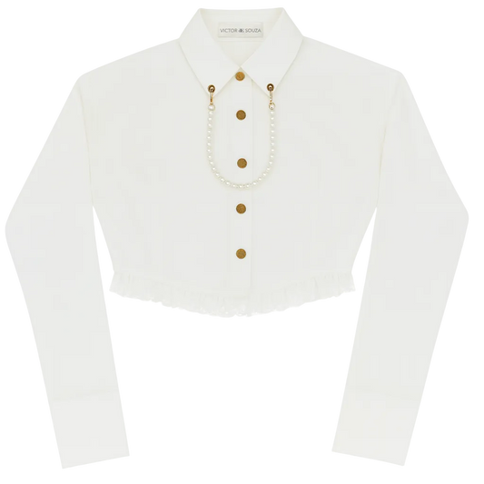 crop pearl ruffle dress shirt